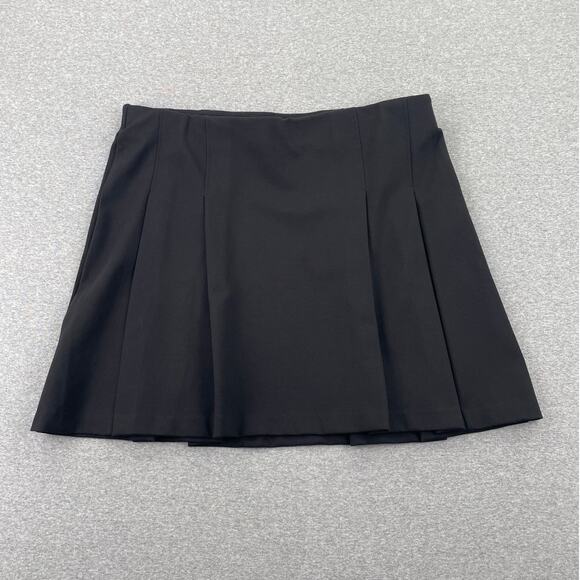 MANGO Pleated Mini Skirt Black Womens XL Minimalist Pull-On Emo Grunge Swingy - Picture 1 of 8